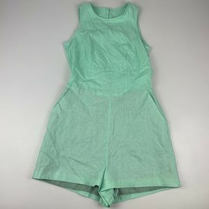 ASOS Women's Sz 2 Linen Blend Romper Seafoam Green, Lined Shorts, Semi-Open Back